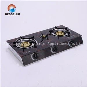 Fornello a gas in vetro temperato Fornello da cucina con piano cottura a 3 fuochi incorporato (ZG-3081)